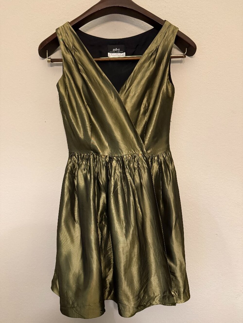 Vintage ABS Ann Taylor Iridescent Bronze Gold Pleated Sleeveless Dress 6 Small